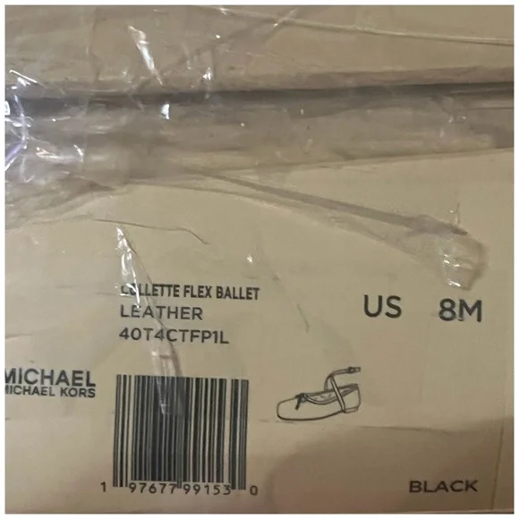 MICHAEL KORS • Black Collette Leather Flex Ballet Flat Shoes Includes Box•Size 8